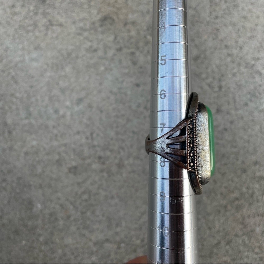 Vintage. Silver Metal, Large Rectangular Green St… - image 4